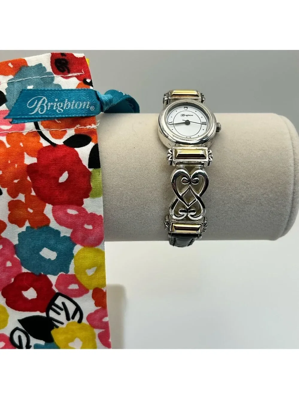 Brighton Champagne Watch Two-tone Silver Plated Leather Band 7.5